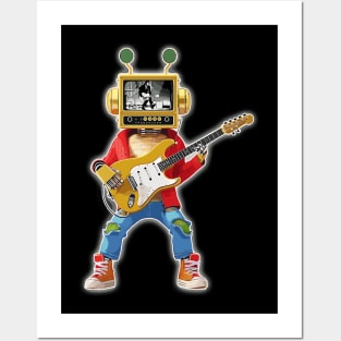 Rock and Roll Robot Plays Lead Guitar with a TV Head Chuck Berry Music Video Robot Posters and Art